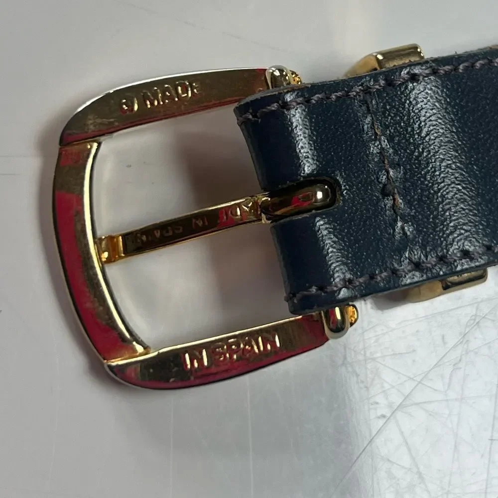 Vintage 1980s Charcoal Gray Leather Pierre Cardin Belt Made in Spain